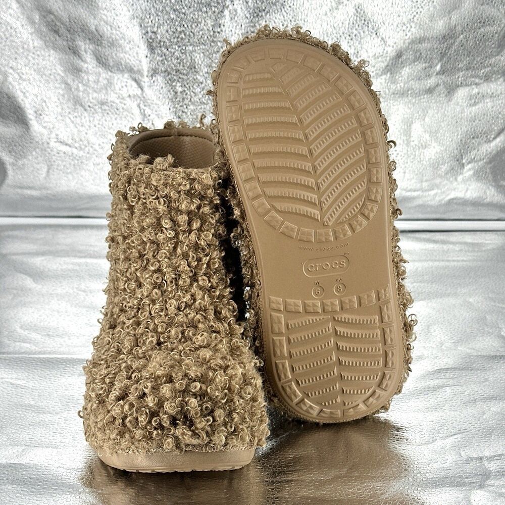 CROCS CRUSH DOODLE FUR Pull On Winter Ankle Boots Womens Size 8 Mens 6 - Picture 9 of 11